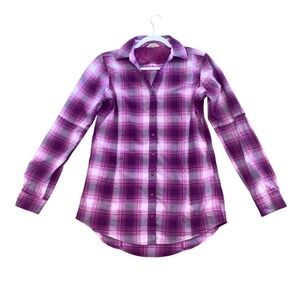 Women's Purple Plaid Lightweight‎ Collared Button Down L/S Outdoor Shirt XS